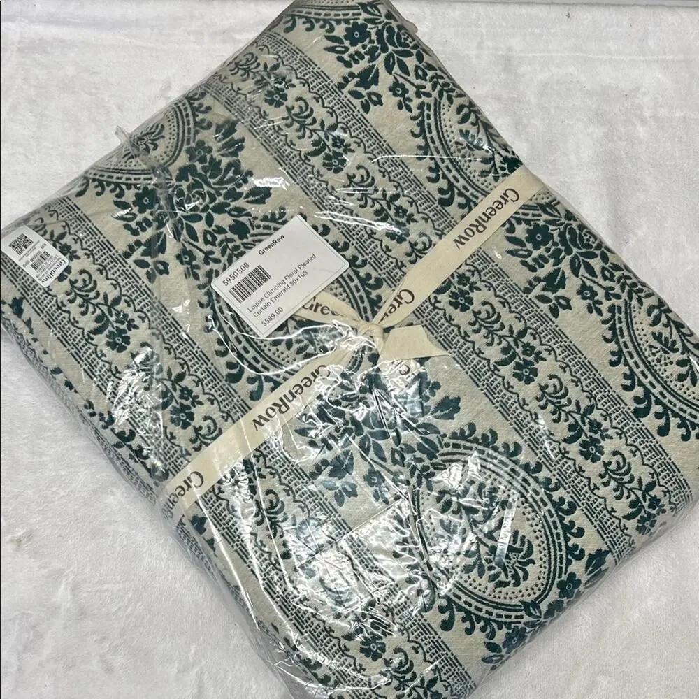 Greenrow Louise Climbing Floral Pleated Window Curtain Panel Emerald 50